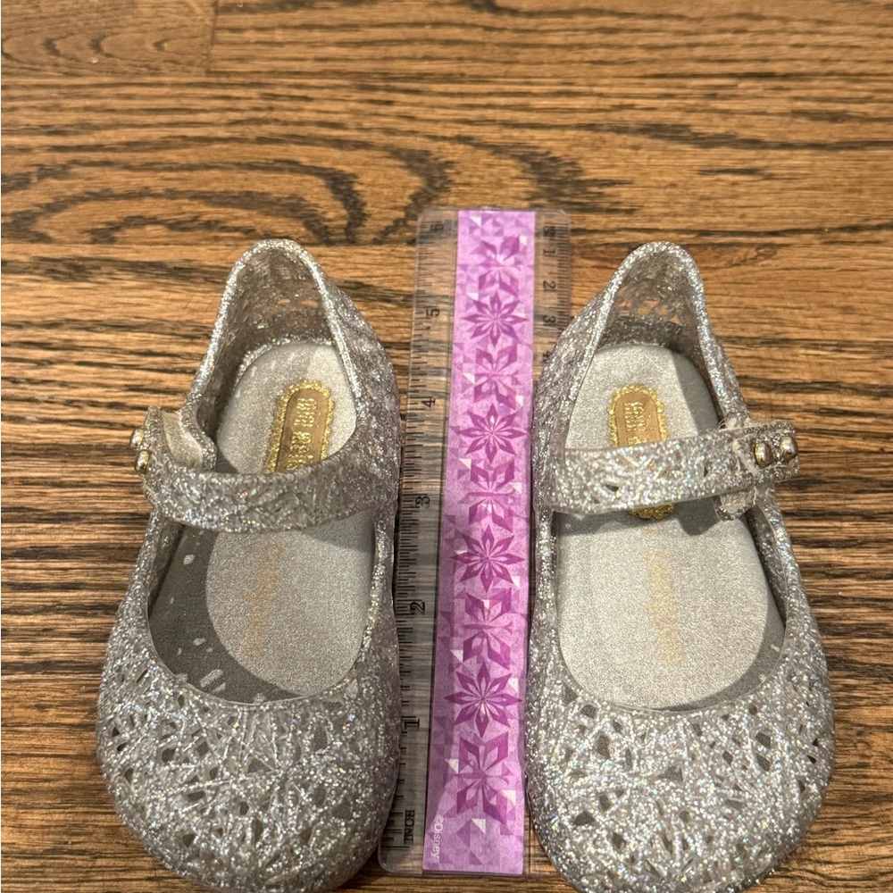 Mini Melissa Girls' Glitter Silver Mary Jane Shoes